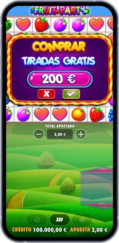Compra de bono 200€ por 200 tiradas gratis en Fruit Party