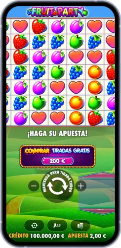 Pantalla principal del juego Fruit Party con símbolos de frutas